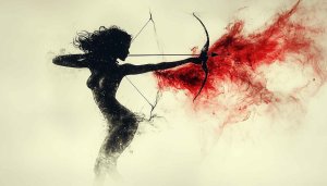 Archer Woman Silhouette with Red Smoke Art Mobile Wallpaper Free