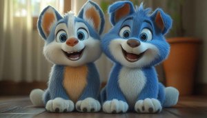 Cute Cartoon Animal Blue Furry Characters 4K Desktop Wallpaper