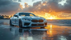 BMW M8 Coupe Beach Sunset Mobile Wallpaper Free Desktop Background