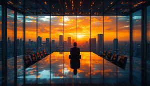 Luxury Office Sunset View 4K Desktop Background Wallpaper