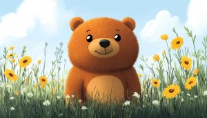 Cute Bear in Flower Field Wallpaper Mobile Background 4K