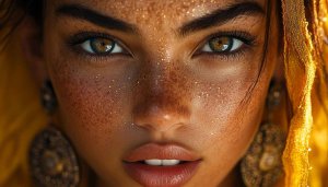Hazel Eyes Golden Glitter Girl Portrait 4K Desktop Background Wallpaper