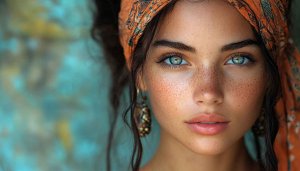 Portrait Woman with Freckles Beautiful Face Mobile Background Wallpaper