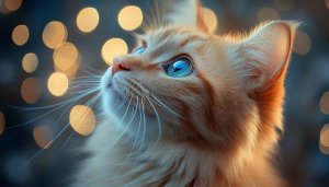 Ginger Cat Portrait Mobile Wallpaper, Blue Eyes Bokeh Background