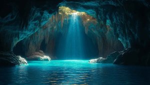 Turquoise Underwater Cave Mobile Background Free 4K Desktop Wallpaper