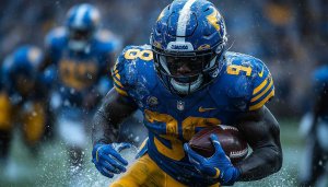 American Football Player Running in Rain Mobile Wallpaper 4K