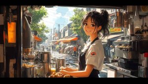 Anime Cafe Girl Desktop Background Wallpaper Free for Mobile