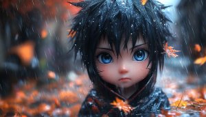Anime Boy In Rain 4K Mobile Wallpaper Autumn Leaves