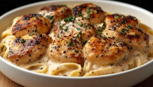 Creamy Tuscan Chicken Pasta Food Photography HD Desktop Background