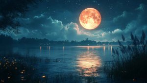 Blood Moon over Lake 4K Desktop Background Free Mobile Wallpaper