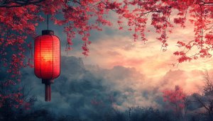 Chinese Lantern Wallpaper Red Leaves 4K Desktop Mobile Background