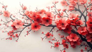 Red Flower Branches Wallpaper: Floral Artwork Desktop Mobile Background