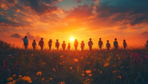 Kids Silhouette Sunset Meadow Wallpaper, Free Mobile Background, No Sign-Up