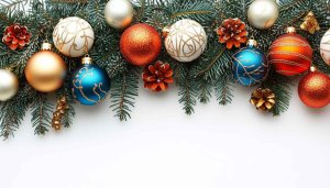 Christmas Ornaments Pine Branches Desktop Wallpaper, Festive Holiday Background
