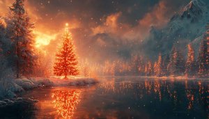 Christmas Tree Lake Landscape Mobile Wallpaper Festive 4K Background