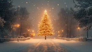 Sparkling Christmas Tree Lights in Snowy Winter Park Mobile Wallpaper
