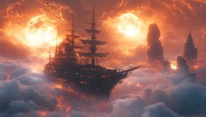 Fantasy Galleon Ship Amidst Clouds Mobile Wallpaper Free Background