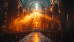 Sunlit Church Interior 4K Desktop Background Free Mobile Wallpaper