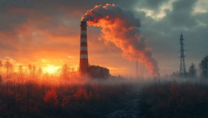 Industrial Pollution Orange Sky 4K Desktop Wallpaper Free Background