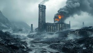 Post Apocalyptic Industrial Landscape 4K Desktop Background Free Wallpaper