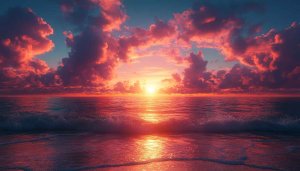 Crimson Sunset Ocean Waves 4K Desktop Background Mobile Wallpaper