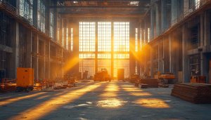Industrial Construction Site Sunbeams 4K Desktop Background Free Mobile Wallpaper
