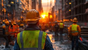 Construction Worker Sunset View 4K Desktop Background Mobile Wallpaper