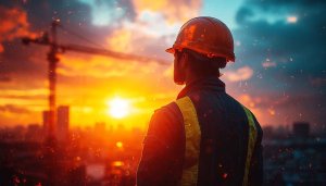 Construction Worker Sunset View 4K Desktop Background Mobile Wallpaper Free