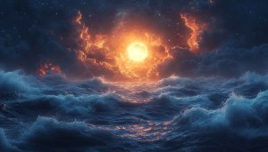 Ocean Waves and Fiery Sky Mobile Wallpaper 4K Background