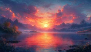 Fiery Sunset Lake 4K Desktop Background No Sign Up Required