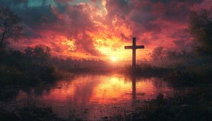 Cross Silhouette Sunset Reflection Free 4K Desktop Mobile Wallpaper