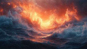 Dramatic Ocean Waves Orange Sky 4K Wallpaper Desktop Background Free