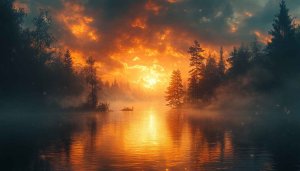 Orange Sunset Lake 4K Desktop Background and Mobile Wallpaper Free