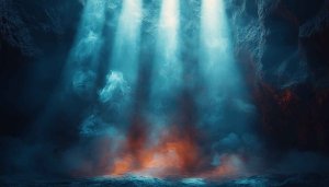 Dramatic Cave Interior 4K Desktop Wallpaper, Blue and Orange Light