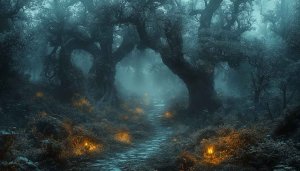 Mystical Dark Forest Path 4K Desktop Wallpaper Free