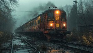 Abandoned Train in Fog 4K Desktop Wallpaper Free Mobile Background