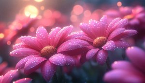 Pink Daisy Flower Mobile Wallpaper With Water Droplets Bokeh