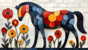 Colorful Horse Art Desktop Background | Floral Art Mobile Wallpaper