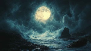 Dramatic Full Moon Ocean Wave 4K Desktop Background Wallpaper
