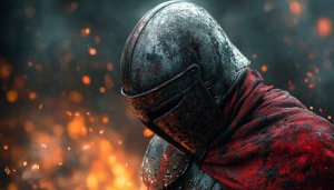 Medieval Knight Fire 4K Wallpaper for Desktop and Mobile Backgrounds