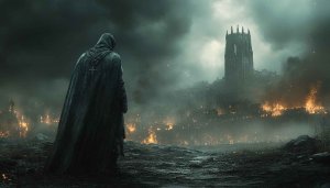 Dark Fantasy Medieval City on Fire Mobile Desktop Wallpaper 4K