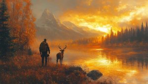 Hiker and Deer Scenic Landscape 4K Desktop Background Wallpaper
