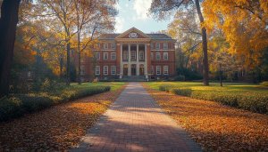 Autumn College Building Landscape Wallpaper 4K Desktop Background Free