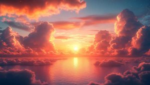 Fiery Orange Sunset Cloudscape Over Ocean 4K Desktop Wallpaper