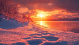 Fiery Winter Sunset Reflection 4K Desktop Wallpaper Free No Signup