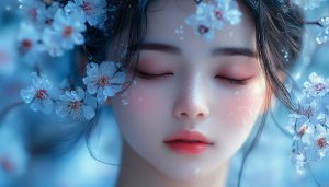 Woman Cherry Blossom 4K Wallpaper - Dreamy Portrait Mobile Background