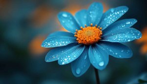 Blue Flower With Water Drops 4K Desktop Mobile Background Wallpaper