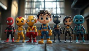 Chibi Superhero Characters Cartoon Backgrounds Free 4K Desktop Wallpaper