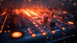 Glowing DJ Mixer Board 4K Wallpaper, EDM Music Desktop Background