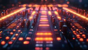 DJ Mixer Board Orange Glow 4K Desktop Background Wallpaper